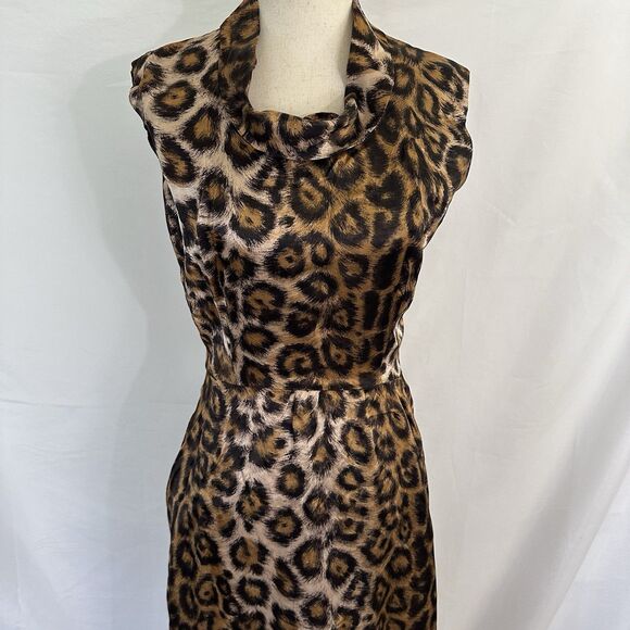 Vintage 60s Alice of California Leopard Print Satin Cowl Neck Long Dress sz XS/S - Picture 3 of 9